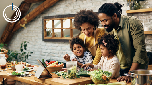 A happy family preparing a healthy meal